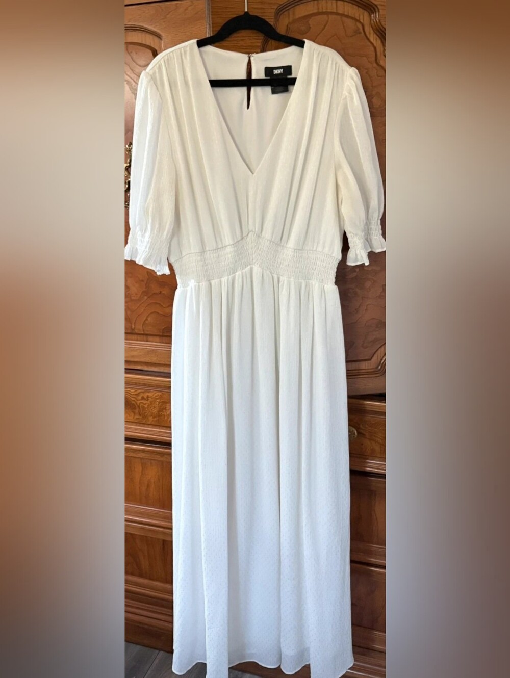 White Smocked Waist Midi Dress